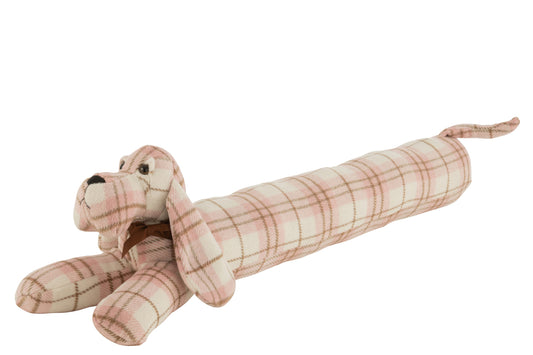 Deurstopper Hond Geruit Liggend Textiel Wit/Roze