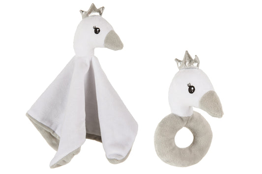 Doudou+Rammelaar Pluche Wit/Grijs/Zilver