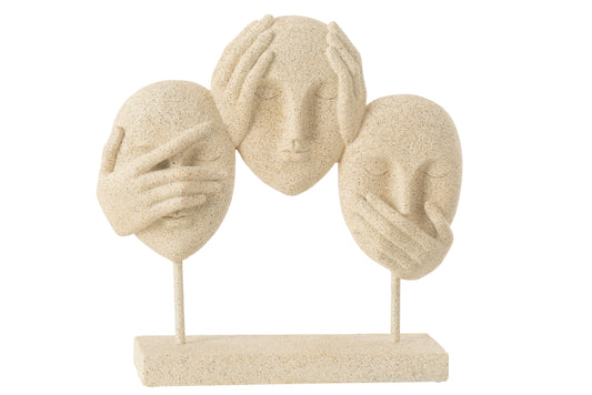Gezicht Zien/Horen/Spreken Op Stand Hars Beige