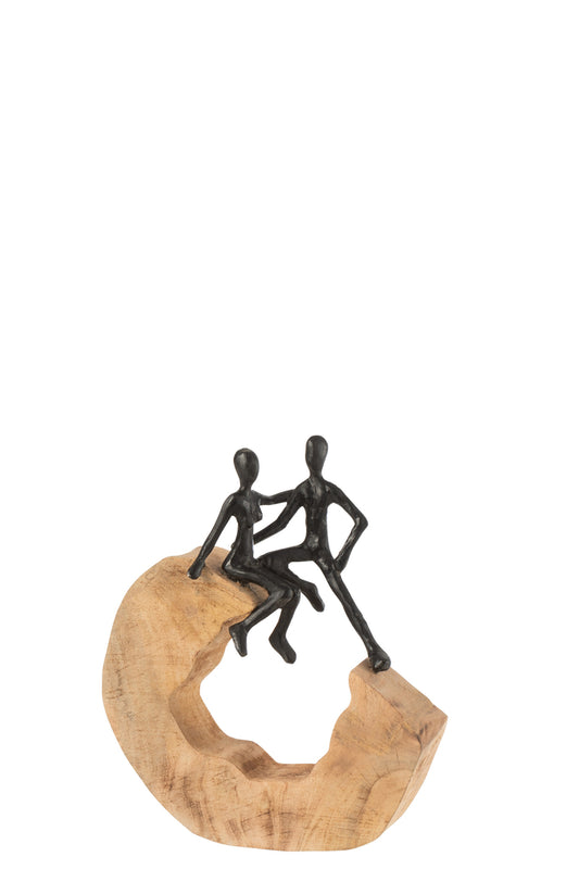 Figuur Koppel Zit Mangohout/Aluminium Zwart