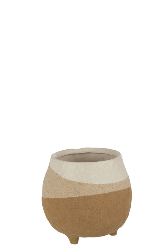 Bloempot +Voet Keramiek Beige/Lichtbruin Groot