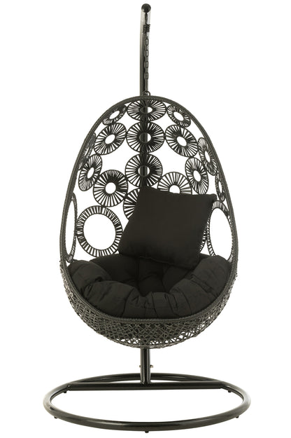 Hangstoel + kussens Bula Metaal/Riet Zwart