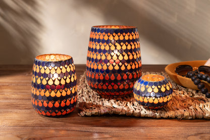 ORKAAN MOZAÏEK DRUPPELS GLAS ORANJE/BLAUW GROOT