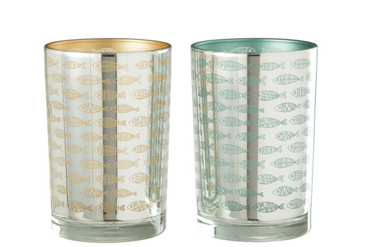 Orkaanvis Glas Beige/Blauw Groot Assortiment Van 2
