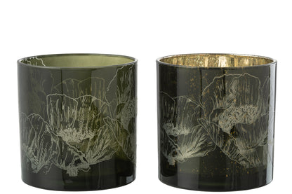 Orkaan Bloemen Glas Kakhi Groen/Antiek Kakhi Groen Groot Assortiment Van 2