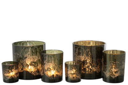 Orkaan Bloemen Glas Kakhi Groen/Antiek Kakhi Groen Groot Assortiment Van 2