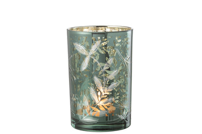 Orkaanbladeren Glas Groen/Antiek Goud Groot