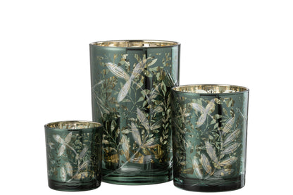 Orkaanbladeren Glas Groen/Antiek Goud Groot