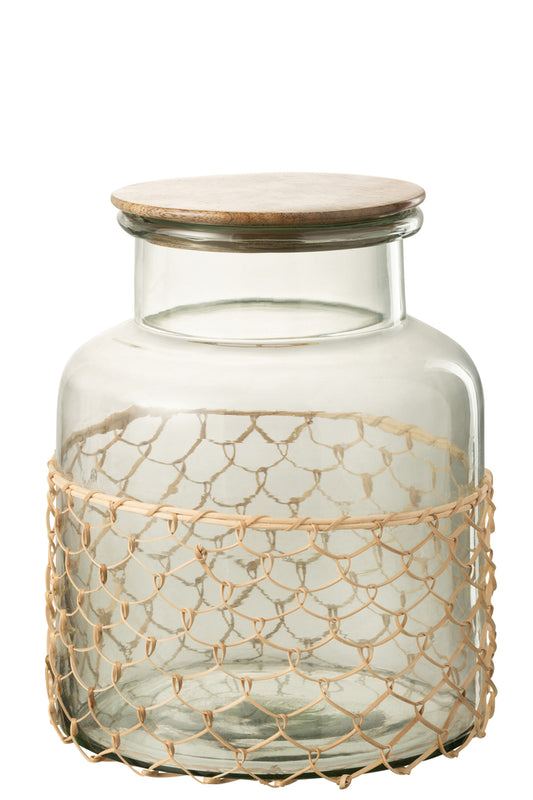 Potdeksel Breien Glas/Hout/Jute Transparant Groot