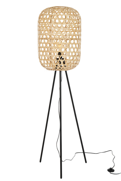 Lamp Staande Statief Rond Bamboe Metaal Naturel/Zwart