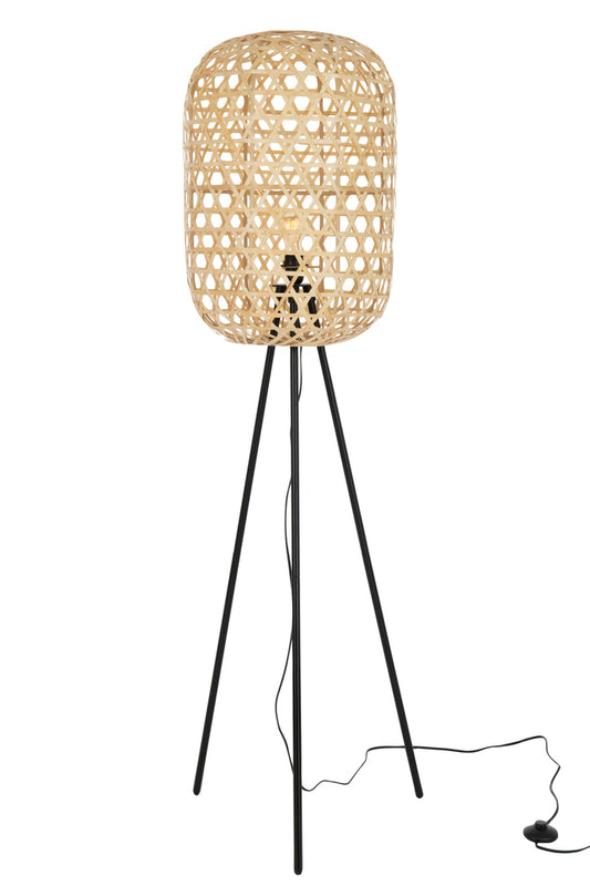 Lamp Staande Statief Rond Bamboe Metaal Naturel/Zwart