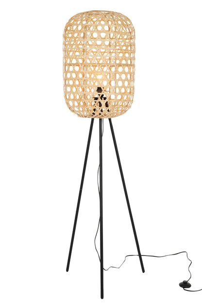 Lamp Staande Statief Rond Bamboe Metaal Naturel/Zwart