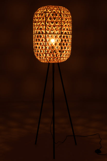 Lamp Staande Statief Rond Bamboe Metaal Naturel/Zwart
