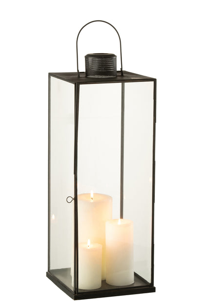 Lantaarn Hoog Glas/Metaal Zwart