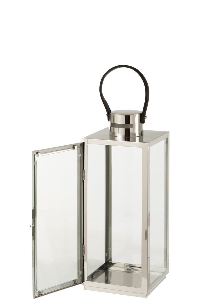 Lantaarn Vierkant Metaal/Glas Zilver