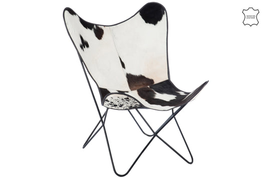 Lounge Chair Koeienhuid/Metaal Wit/Zwart
