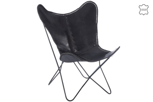 Lounge Chair Leer/Metaal Zwart