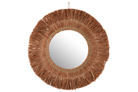 Spiegel Hangend Rond Riet Raffia Bruin