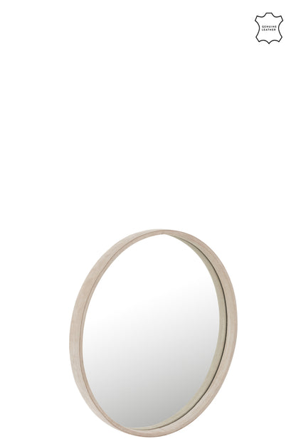 Spiegel Rond Leer Beige Klein