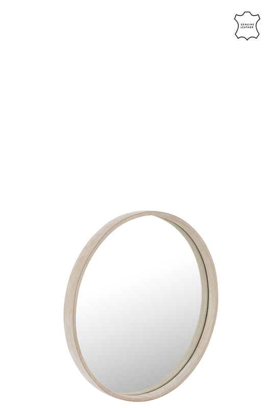 Spiegel Rond Leer Beige Klein