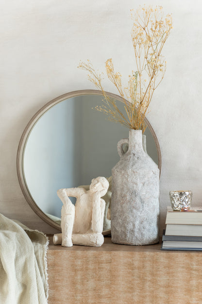 Spiegel Rond Leer Beige Klein