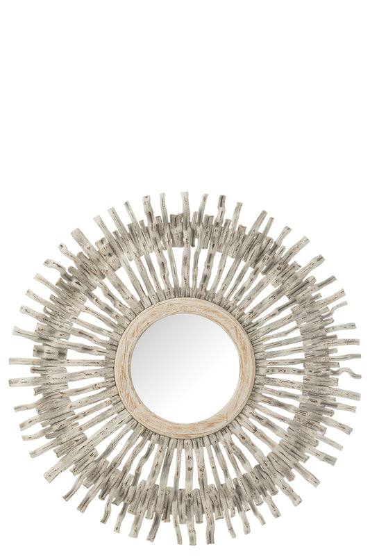 Spiegel Rond Zon Hout Gewassen Wit
