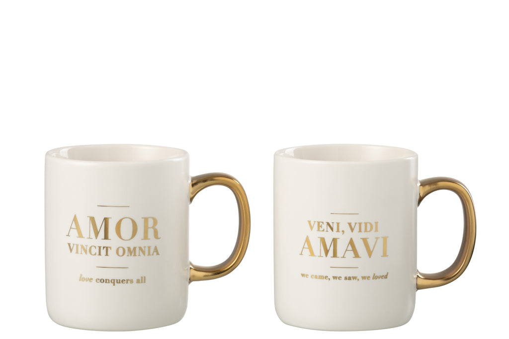 Mok Bericht Amour Latijns Porselein Wit / Goud Assortiment Van 2