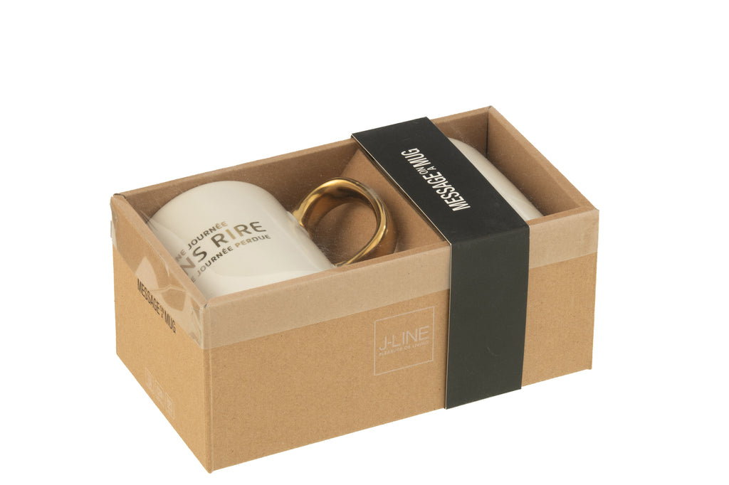 Mok Message Positif Porselein Wit/Goud Assortiment Van 2