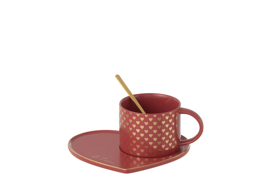 Mok+Schotel+Lepel Hart Keramiek Rood