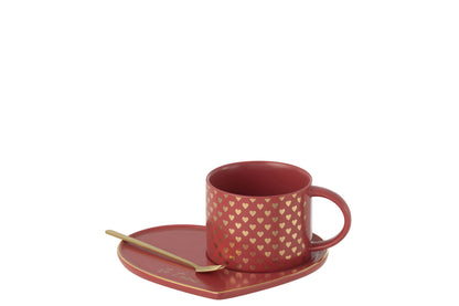Mok+Schotel+Lepel Hart Keramiek Rood