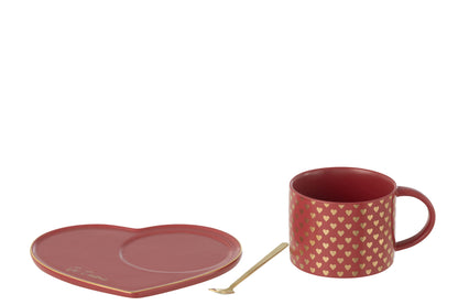 Mok+Schotel+Lepel Hart Keramiek Rood