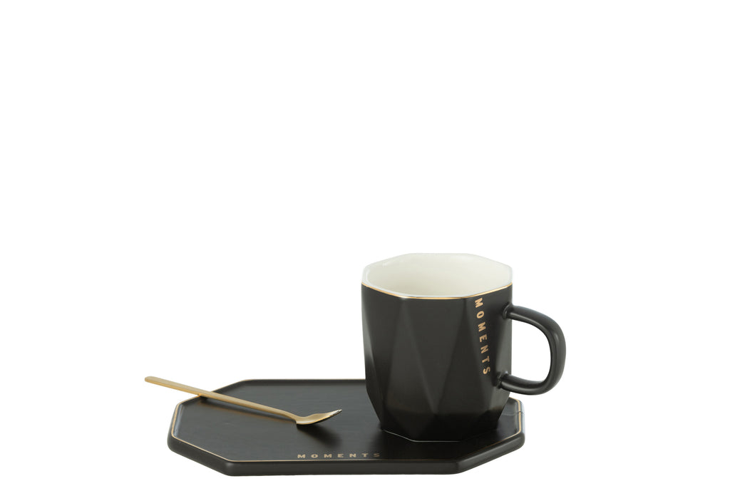 Mok+Schotel+Lepel Moments Keramiek Zwart