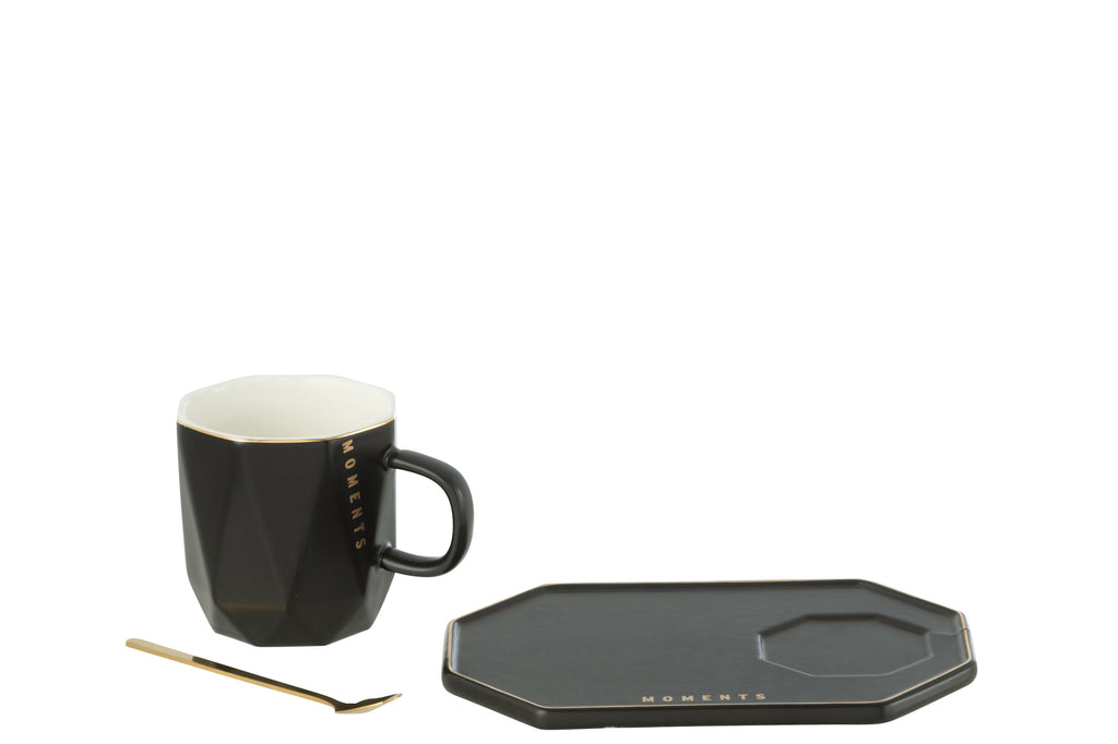 Mok+Schotel+Lepel Moments Keramiek Zwart