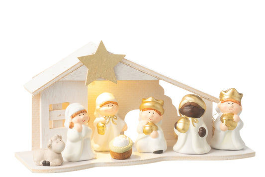Geboorte Led Porselein Wit/Goud Groot