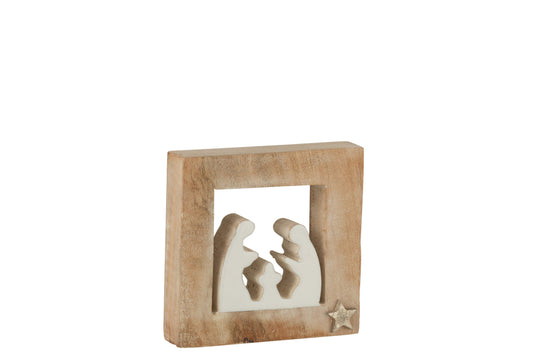 Kerststal Eenvoudig Mangohout Wit/White Wash Klein
