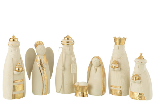 Kerststal 7-delig Hars Wit/Goud