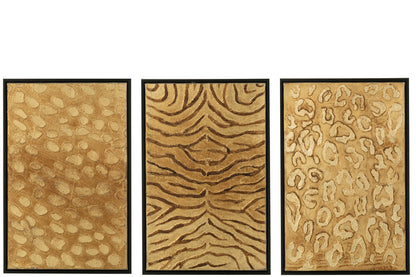 Schilderij Dierenprint Hout/Canvas Zwart/Goud Assortiment Van Drie