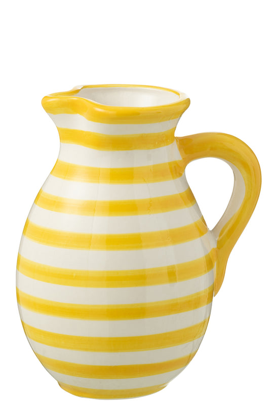 Pitcher Granada Stripes Keramiek Wit/Geel Groot