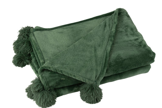 Plaid Pompom Polyester Donkergroen
