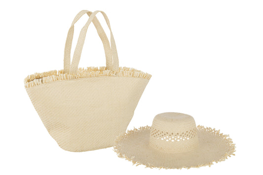Set van 2 strandtassen + hoed papier natuurlijk