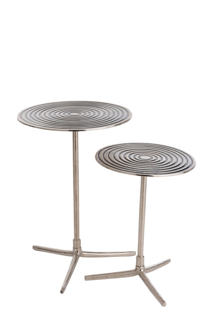 Set van twee bijzettafels ronde cirkels aluminium zilver/zwart