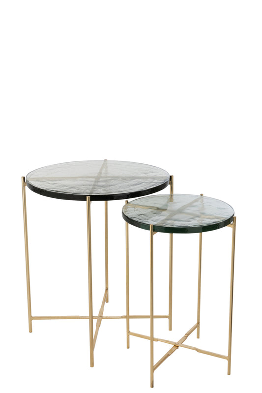 Set van twee bijzettafels Obi glas/ijzer