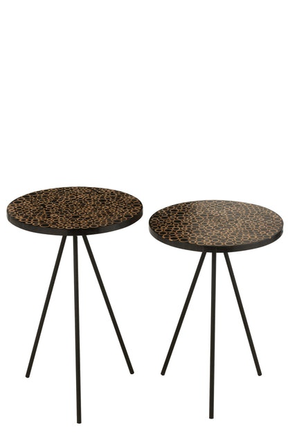 S/2 Bijzettafel Ringen Hars Bruin/Zwart