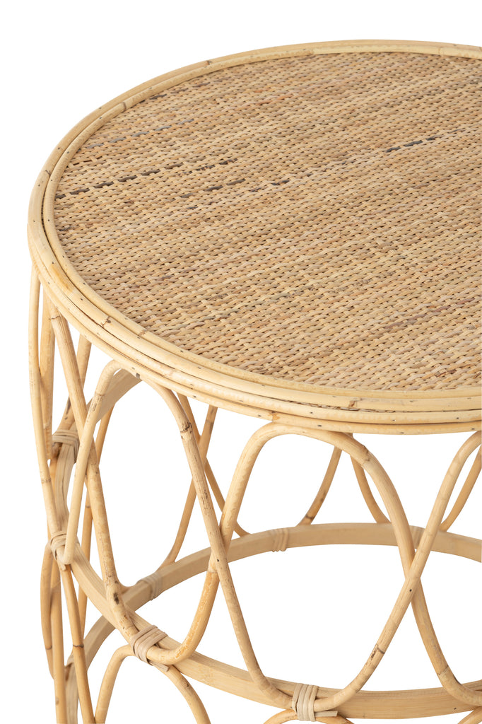 Set van 2 bijzettafels golvenpatroon rotan natuurlijk