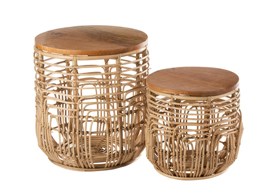 Set van 2 bijzettafels Ellen Rattan Naturel