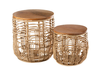 Set van 2 bijzettafels Ellen Rattan Naturel