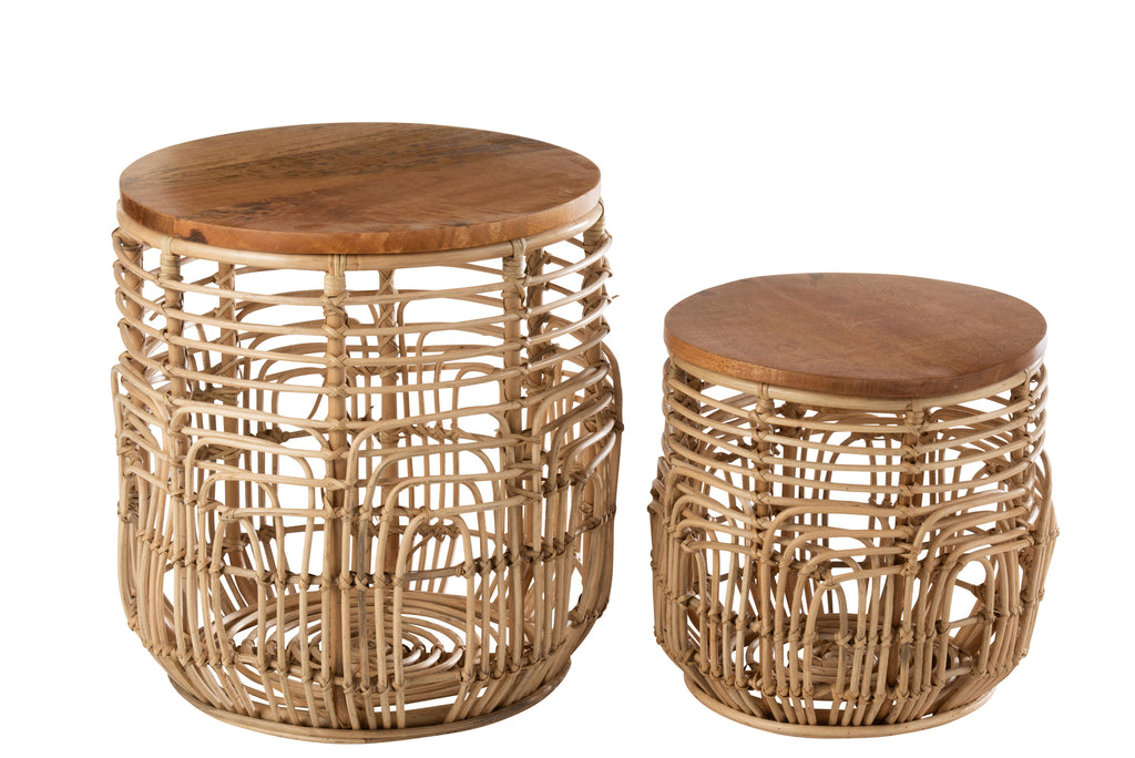 Set van 2 bijzettafels Ellen Rattan Naturel