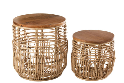 Set van 2 bijzettafels Ellen Rattan Naturel