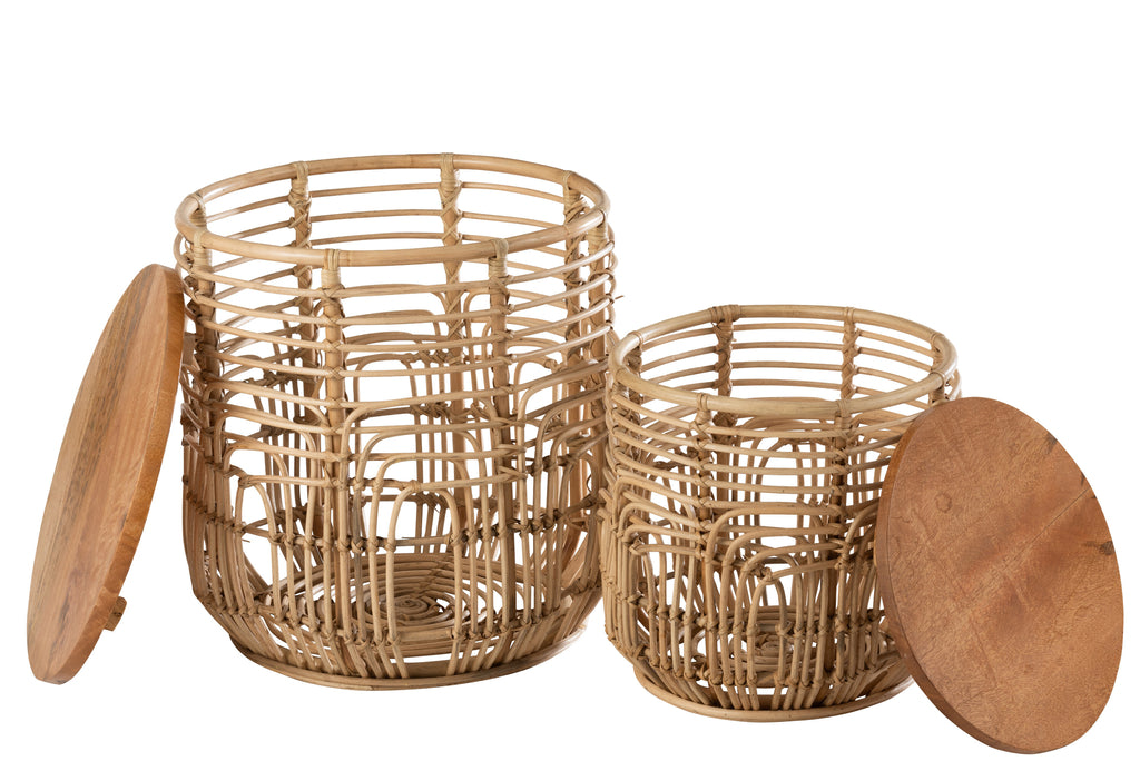 Set van 2 bijzettafels Ellen Rattan Naturel