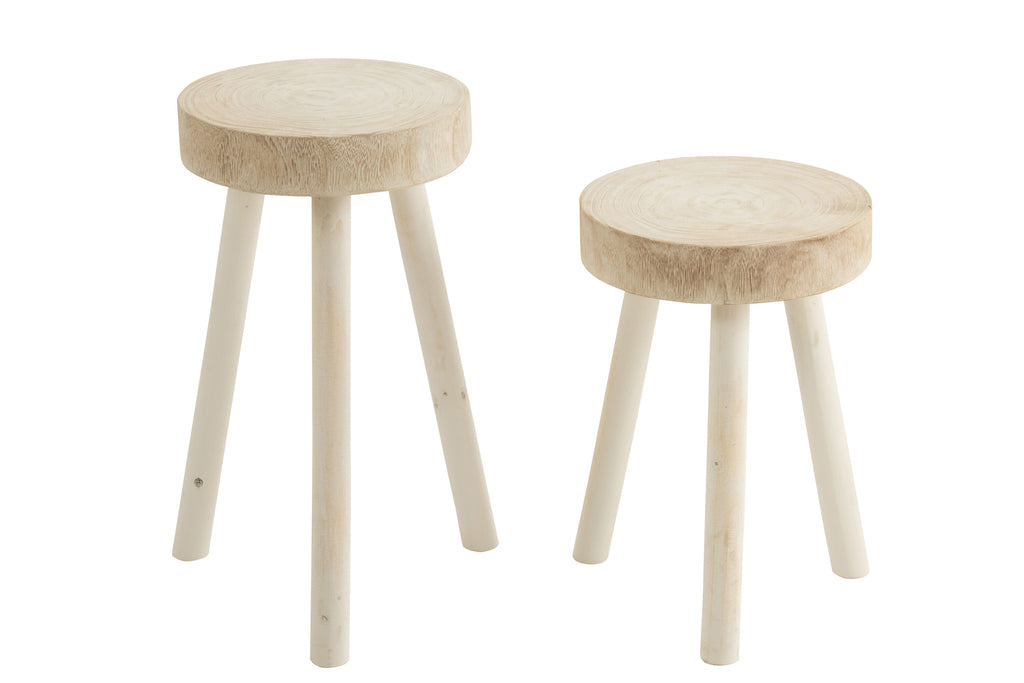 Set van 2 krukken Paulownia hout wit